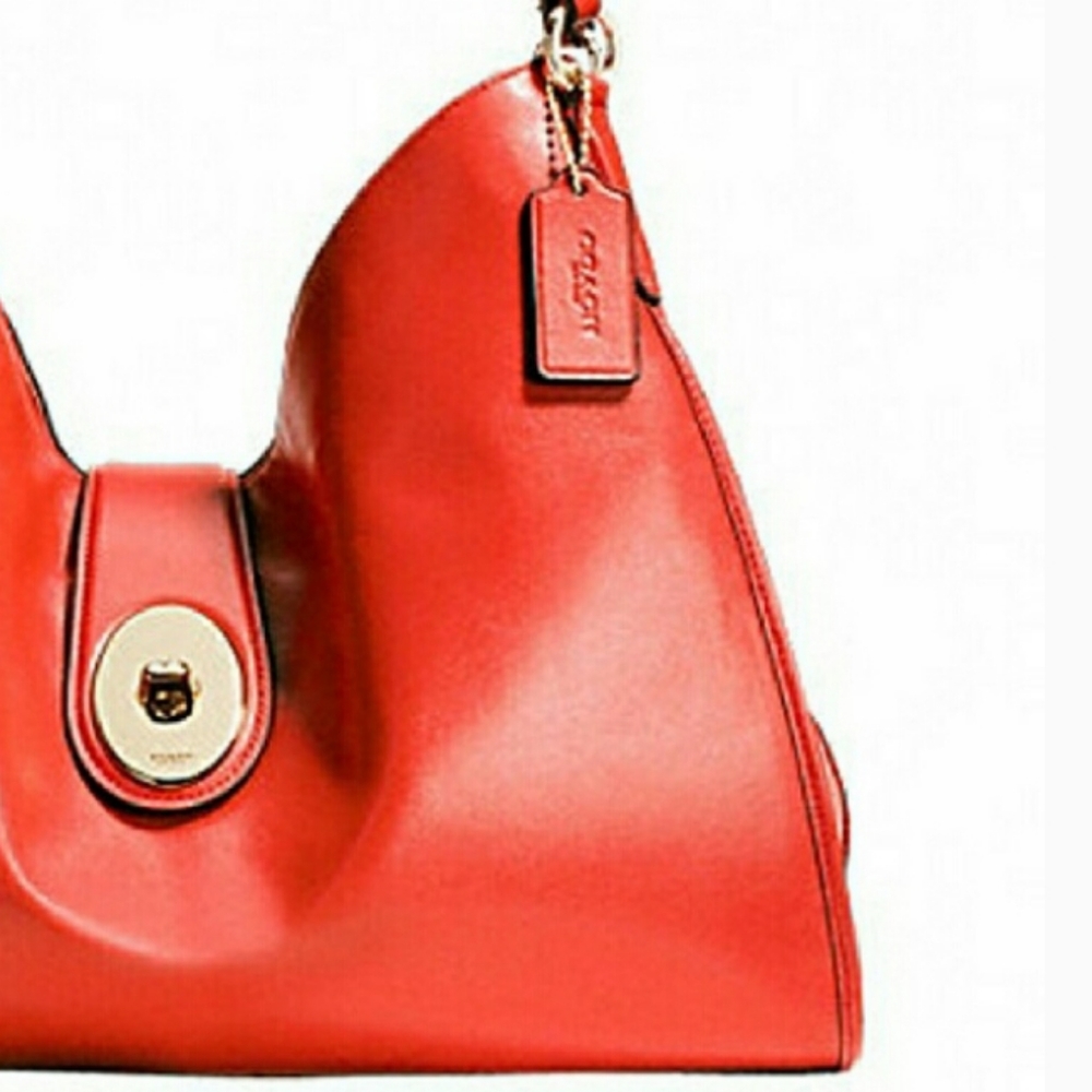 Coach Carlyle Large Handbag Luxe Smooth Leather Carmine Color Double Handles NWT - Picture 5 of 11
